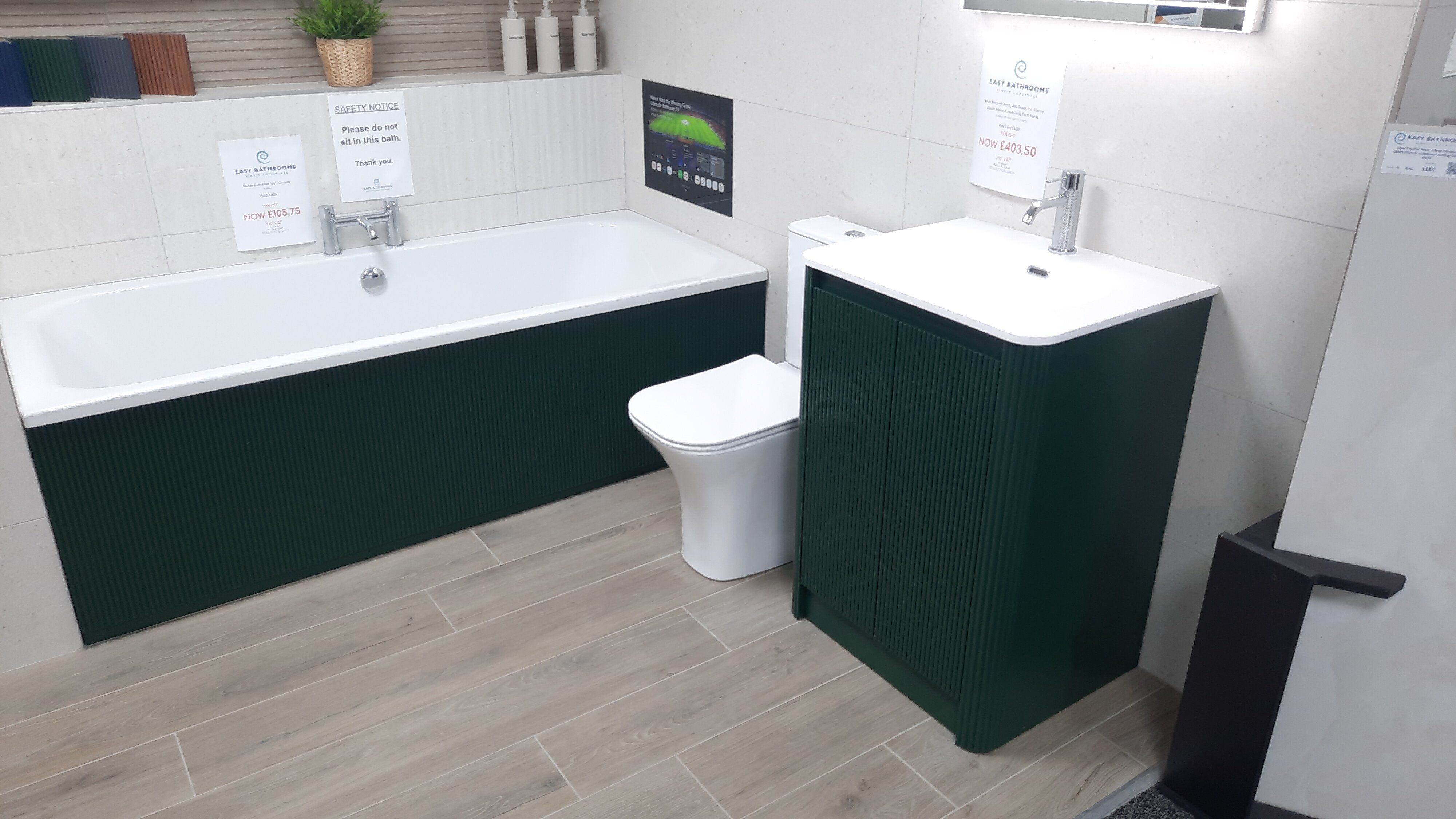 Ex-display green wish ribbed bathroom furniture