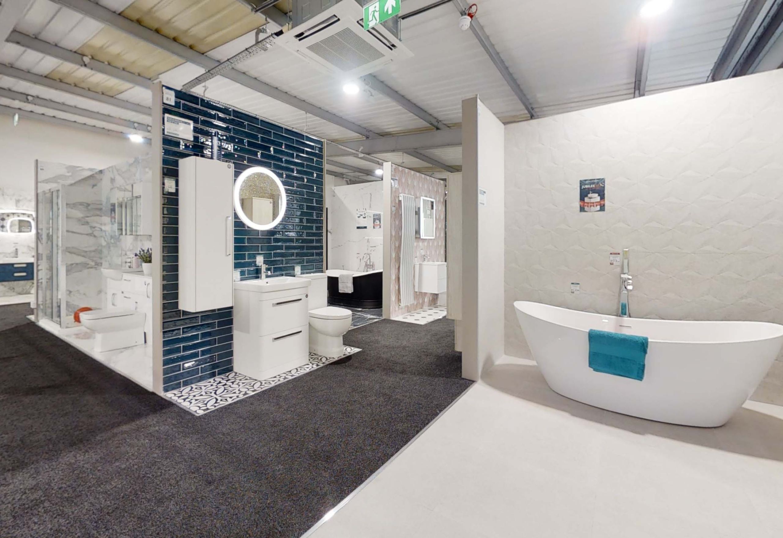 Bathroom displays at Easy Bathrooms Rugby