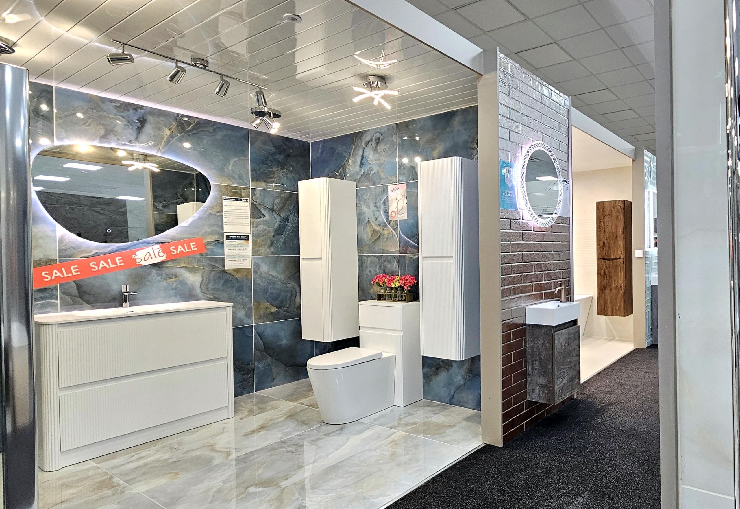 Bathroom bays at Easy Bathrooms & Tiles Nuneaton Showroom