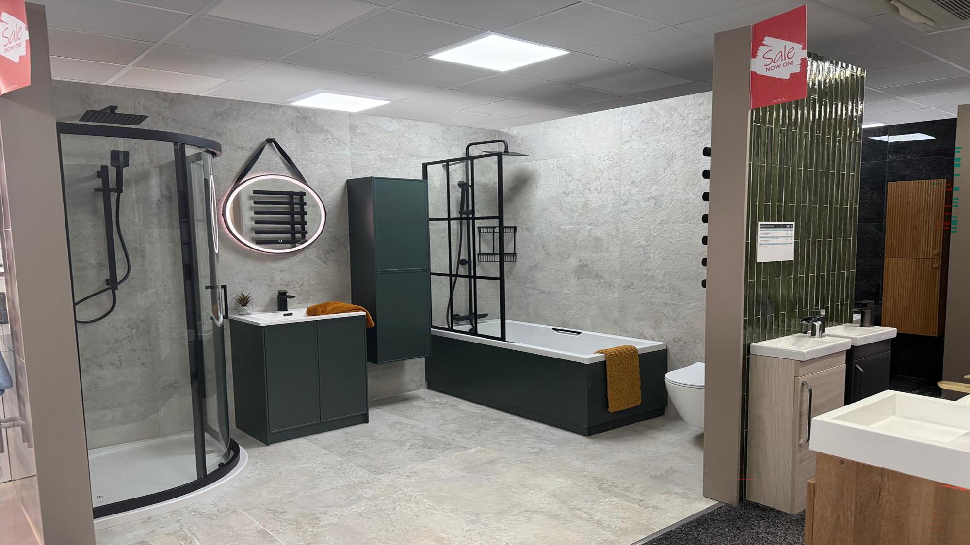 Easy Bathrooms & Tiles Showroom Newbury display stand featuring a modern bathroom suite