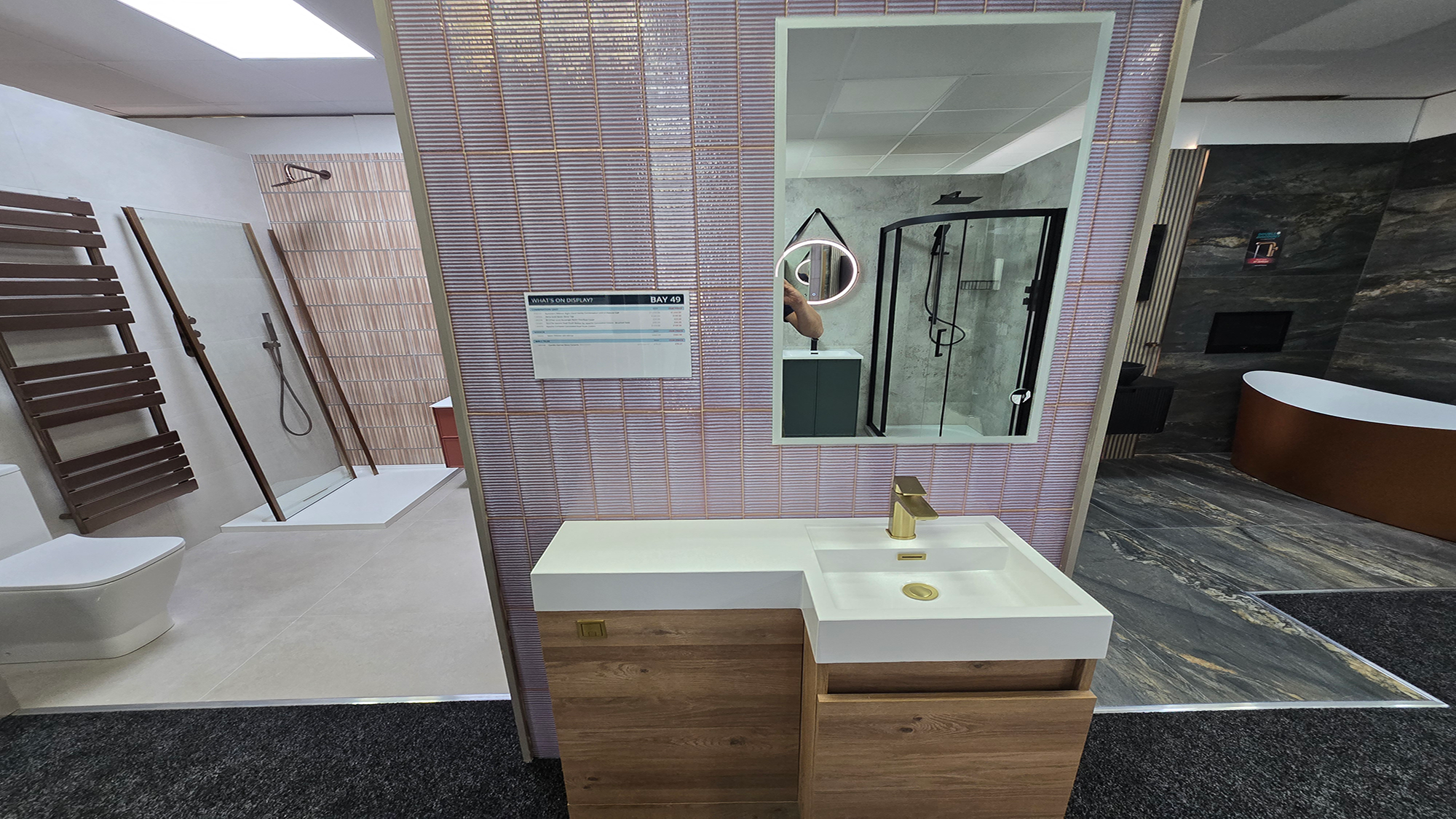 Easy Bathrooms & Tiles Showroom Newbury display stand featuring a modern bathroom suite