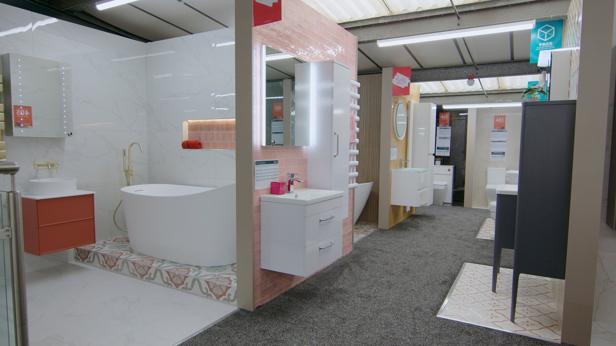 Bathroom furniture showroom display at Easy Bathrooms & Tiles Newcastle Airport
