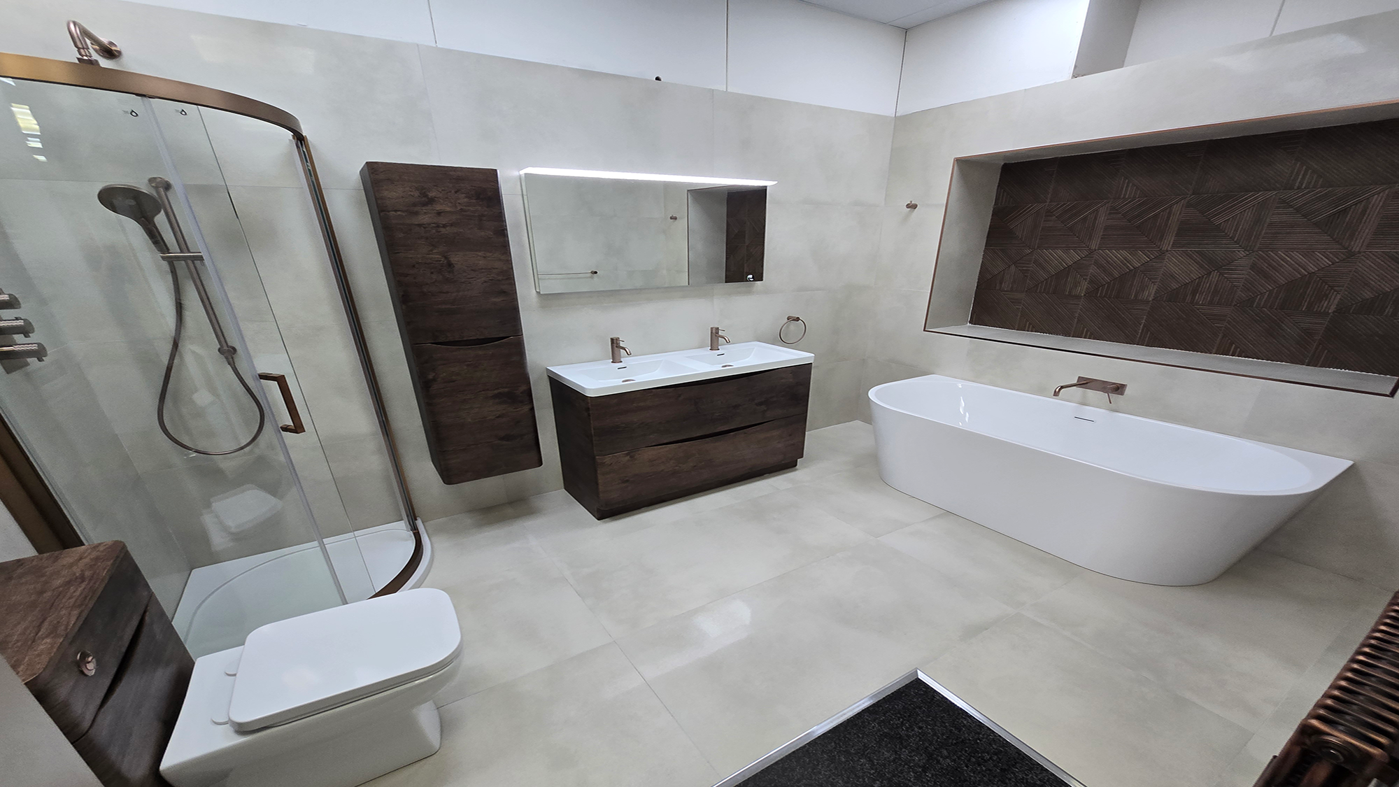 Easy Bathrooms & Tiles Showroom Newbury display stand featuring a modern bathroom suite