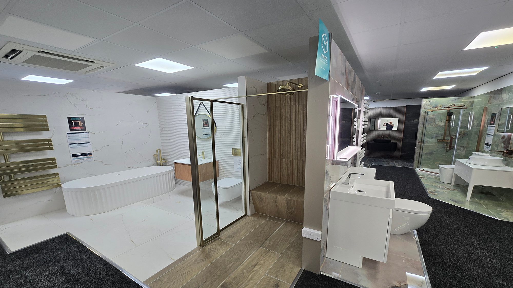 Easy Bathrooms & Tiles Showroom Newbury display stand featuring a modern bathroom suite