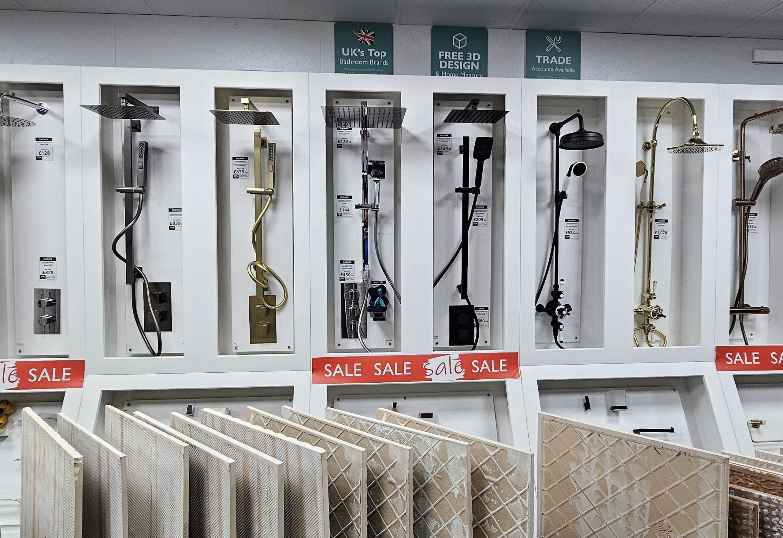 Easy Bathrooms & Tiles Bedford Showroom showers on display
